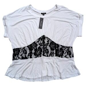 Plus 2X White Black Lace Corset Style Babydoll Peplum Top Shirt Blouse NWT